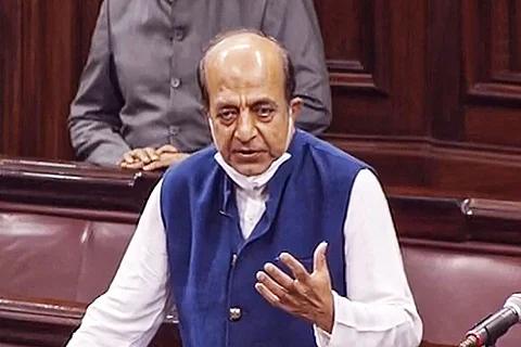 TMC MP Dinesh Trivedi speaks in the Rajya Sabha during the ongoing Budget Session of Parliament, in New Delhi