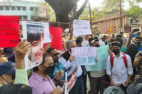 Protest in Bengaluru over arrest of Disha Ravi