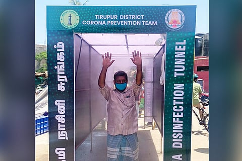 A tunnel that disinfects as you walk along it, now at Tiruppur farmers’ market
