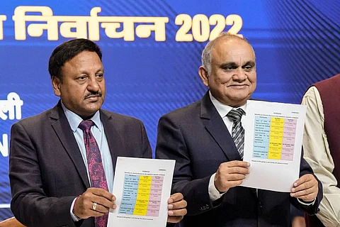 Chief Election Commissioner Rajiv Kumar and Election Commissioner Anup Chandra Pandey