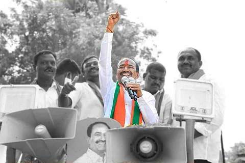 Eatala Rajender during a public rally
