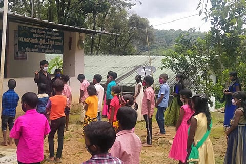 Students at Edamalakkudy Government Tribal LP School, Idukki, Kerala