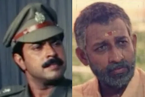 Collage of Mammootty and Nedumudi Venu from Ee Thanutha Veluppan Kalathu