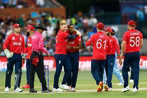 An image of England cricketers celebrating