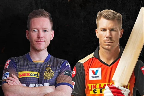 A collage of Eoin Morgan and David Warner