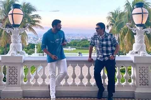 Varun Tej and Venkatesh Daggubati in the sets of F3