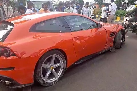 The Ferrari car belonging to Pitchi Reddy Pamireddy director of Megha Engineering Infrastructures Limited (MEIL).