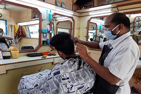 haircutting in a salon