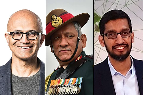 Collage of Satya Nadella, General Bipin Rawat and Sundar Pichai