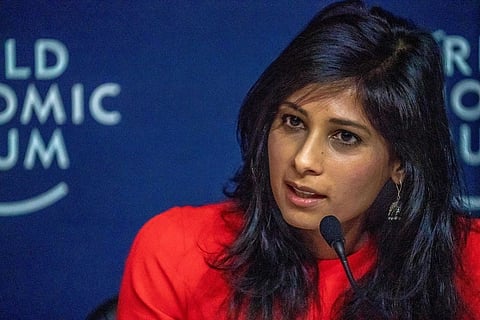 Gita Gopinath addressing a meeting