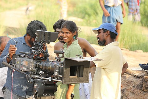 Halitha Shameem in a green kurta on the sets of Aelay