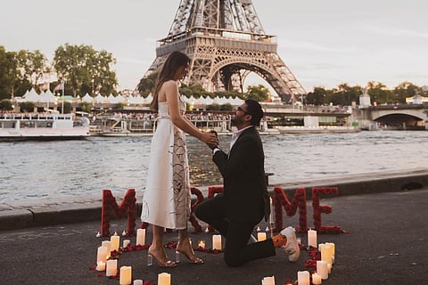 Businessman Sohail Kathuria and actor Hansika Motwani's engagement in front of Eiffel Tower