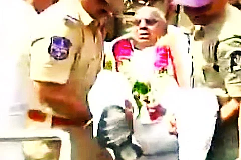 Former Congress MP Hanumantha Rao carried away by police, day after humiliating cop on duty