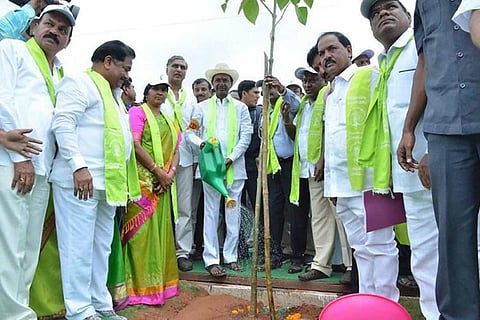 Telangana CM K Chandrasekhar Rao launching phase 4 of Haritha Haram plantation drive in 2018
