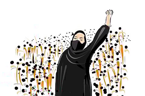 An illustration of a young Muslim woman in Karnataka