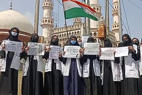 Protests in Hyderabad over hijab row in Karnataka
