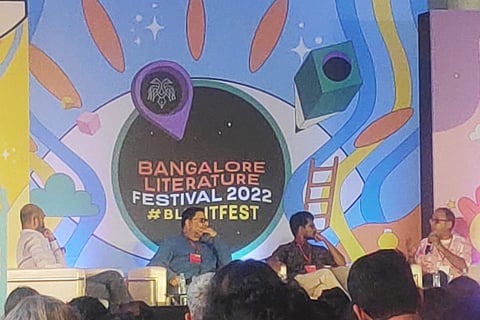 Anirudh Kanisetti, Pradeep Chakravarthy, Vikramajit Ram and Vinay Lal at the Bangalore Literature Festival 2022