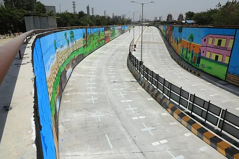 The newly opened road under bridge