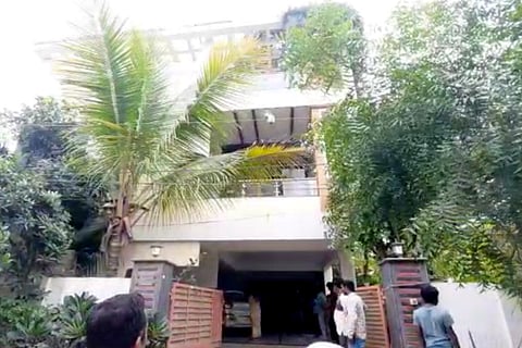 A photo of the house which was set on fire by burglars