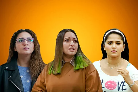 Actors Huma Qureshi (L), Sonakshi Sinha, Anushka Shetty (R)