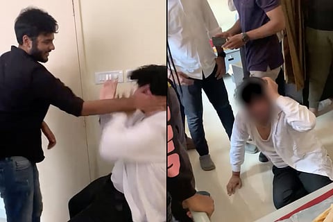 A collage of photos of the Hyderabad student being assaulted
