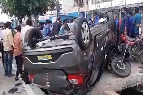The incident was caught on the showroom's CCTV camera and shared widely on social media.