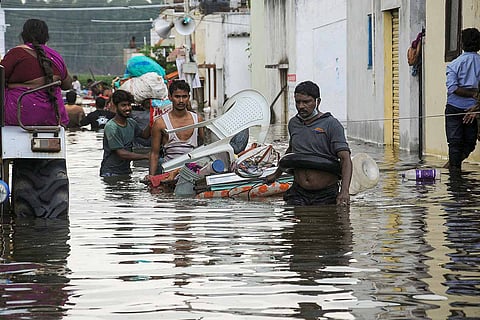 Hyderabad residents reaching to safety by carrying their belongings