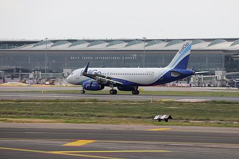 An image of an airline on the Hyderabad airport's runway