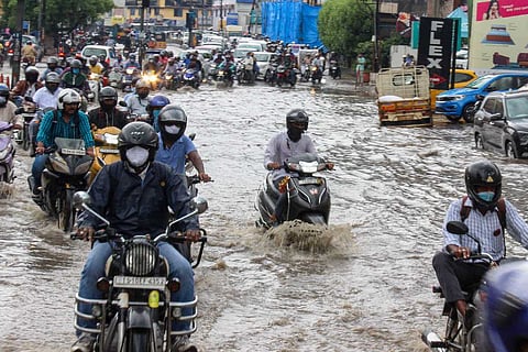 Waterlogged road in Hyderabad's Karkhana in October 2020