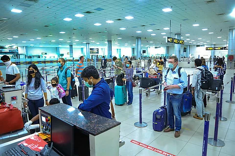 Passengers inside Hyderabad airport
