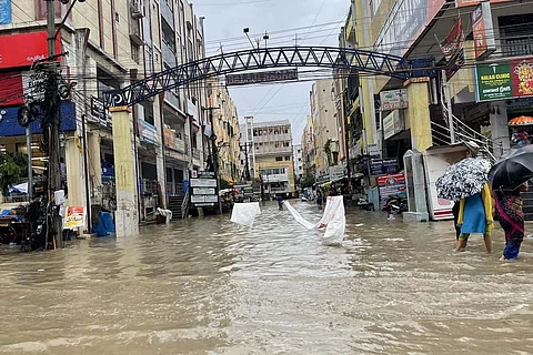Waterlogged street in Hyderabad