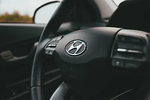 Hyundai logo on steering wheel