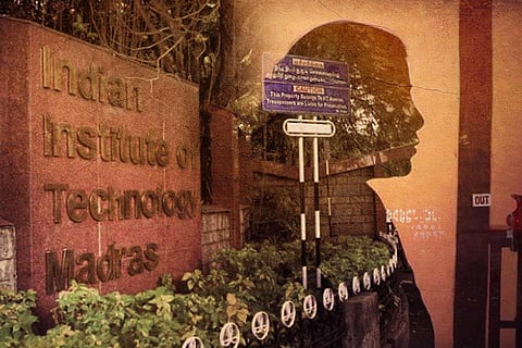 Silhoutte of a woman against the backdrop of IIT Madras campus