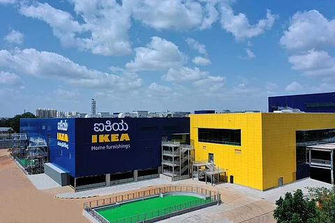 IKEA's logo in English and Kannada on the building