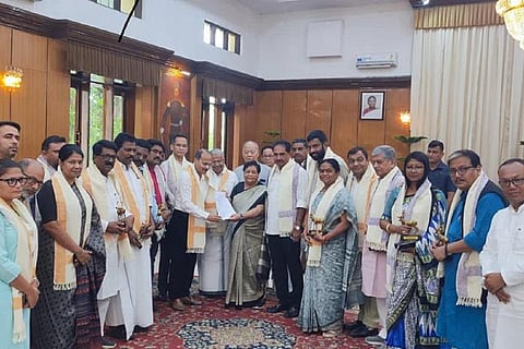 INDIA MPs handing memorandum to Manipur Governor Anusuiya Uikey