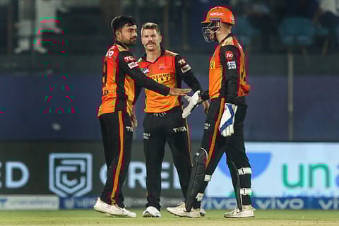 Afghan cricketer Rashid Khan with Sunrisers Hyderabad team