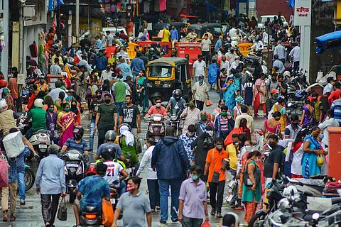 A representative photo of a crowd in India