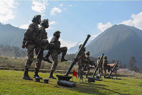 Indian Army officials during a practice drill