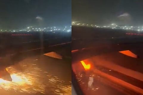 Screengrab of sparks on the Bengaluru bound flight