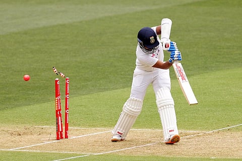 Prithvi Shaw getting bowled in the India vs Australia test match at Adelaide