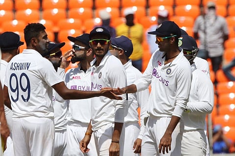 Ashwin celebrates a wicket in Ahmedabad Test vs England