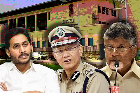 Andhra Pradesh CM Jagan, DGP Gautam Sawang and Leader of Opposition Chandrababu Naidu