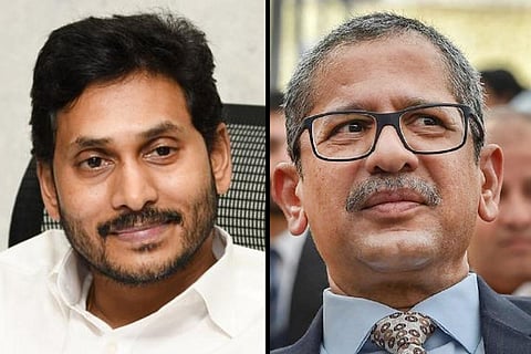 A collage of Andhra Chief Minister Jagan Mohan Reddy and Justice NV Ramana