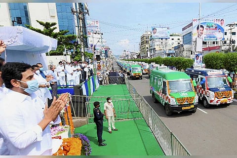 CM Jagan Mohan Reddy flagging off newly launched ambulances