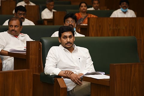 Chief Minister Jagan Mohan listening to a discussion in the Assembly