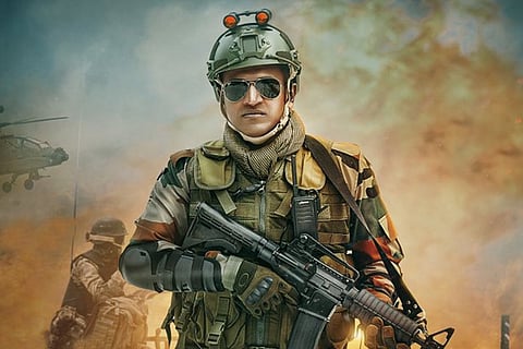 Puneeth Rajkumar as an army officer in the poster of 'James'