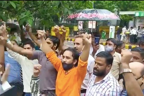 A protest in New Delhi on Sunday, August 8