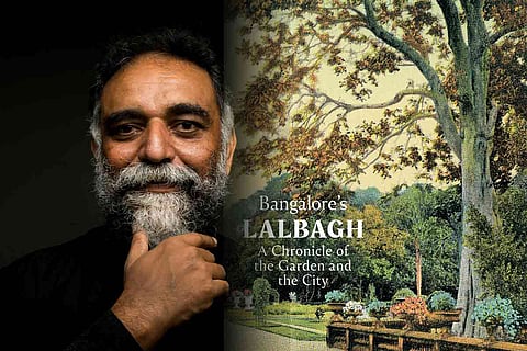 A collage of Suresh Jayaram and the cover of his book Bangalore’s Lalbagh – A Chronicle of the Garden and the City