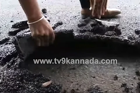 Bengaluru's newly-laid Jnanabharti main road, fixed at a cost of Rs 6 crore, easily peeling off like paint.