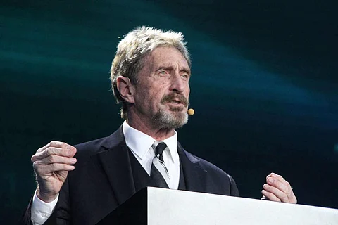 A file photo of Antivirus software creator John McAfee of him addressing an event